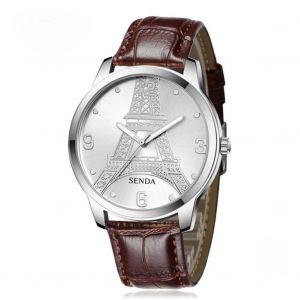 Sendas Tour Eiffel Casual Couple Montre &Agrave; Quartz (Bo&icirc;tier Argent&eacute; Cadran Blanc Ceinture Marron Pour Hommes) - Neuf