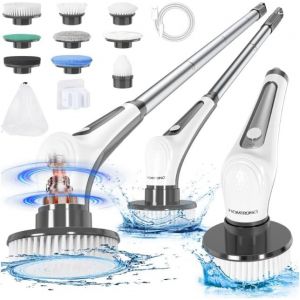 Ulteronixshop-Brosse &Eacute;lectrique Nettoyage Rechargeable USB sans Fil, Electric Spin Scrubber, avec Tige T&eacute;lescopique et 9 T&ecirc;tes Interchangeables pour Salle de Bain - Neuf
