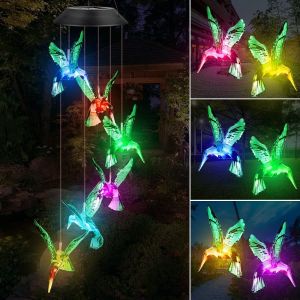 Mevronisshop-Carillons &Eacute;oliens Solaire - Carillon De Vent Colibri Changement De Couleur Led Lampe &Eacute;tanche Solaire Mobile Carillon Int&eacute;rieure Ext&eacute;rieure Pour D&eacute;coration De Jardin, Patio, Porch, Terras - Neuf