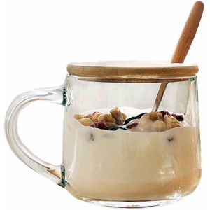 Kalanka-380ml Bol &Agrave; C&eacute;r&eacute;ales En Verre, Tasse En Verre De Petit-D&eacute;jeuner Avec Couvercle En Bois Et Cuill&egrave;re - Neuf