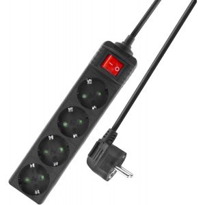 KALANKA-AC2440 Bloc multiprise avec Interrupteur Lumineux, 4 Prises, câble de 2 m, Noir - Neuf