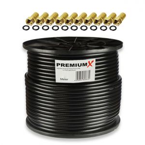 Professionnel Câbles Coaxiaux 50M ¿ Câble Satellite Noir | Cuivre Pur | Câble D'Antenne Blindé À 4 Voies | Inclut 10 Connecteurs F - Supporte 8K, 4K Et 3D Pour Sat, Câble, Dvb-T - Neuf