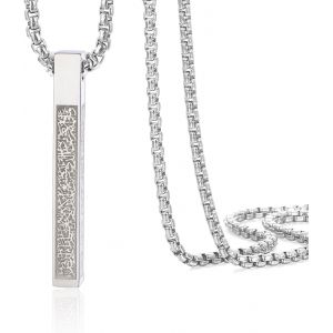 Kal-Islamique Ayatul Kursi Collier Pour Femmes Hommes Allah Arabe 3d Bar Collier Coranique Musulman Coran Acier Inoxydable/Cuir Chaîne Collier Islam Eid Islamique Cadeau - Neuf