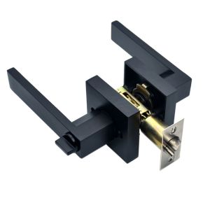 Serrure de porte intérieure en alliage d'aluminium, poignée de porte en bois, carrée, noire - Neuf