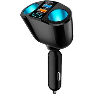 Double Prise Allume Cigare 12V, 120W Double Allume Cigare, Multiprise Allume Cigare Qc3.0/Pd/2.4A, Chargeur Voiture Allume Cigare Usb Avec Voltm&egrave;tre Led Charge Rapide Pour T&eacute;l&eacute;phone Tablette Cam&eacute;ra - Neuf