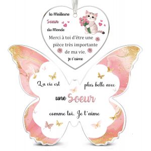 Ershi-S?ur Cadeaux Ensemble 2 Pièces Plaque Acrylique Papillon C?ur Ornement Suspendu Anniversaire Femmes Graduation Inspirant App[2637] - Neuf