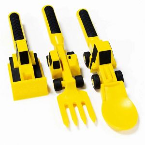 3PCS / Set Innovant Enfants Voiture Vaisselle Bulldozer Excavatrice Pelle Couverts Vaisselle Pour Enfants Utilisation De Mat&eacute;riaux Test&eacute;s Pour La S&eacute;curit&eacute; - Neuf