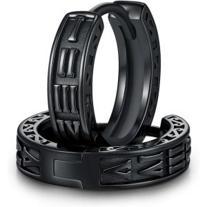 Chenquansarl-Boucles D'oreilles Créoles Noires En Argent Sterling 925 Avec Chiffres Romains - Bijoux Cadeaux Pour Homme Et Femme, /, Argent Sterling, Pas De Gemme - Neuf
