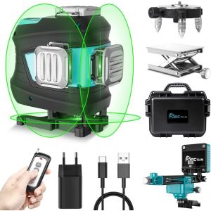ChenQuanSarl-Laser Niveau 360, 12 Lignes Niveau Laser Vert Auto-Nivelant Niveau Laser 360X3 Verticale Et Horizontale 3D, Télécommande, Batteries Rechargeables Et Base Rotative Réglable - Neuf