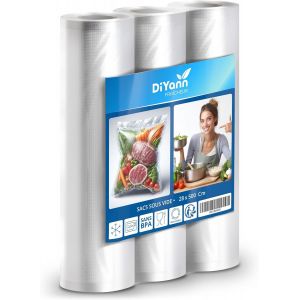 SUBZONAL-Rouleaux Sacs Sous Vide Alimentaires Diyann (28x500cm Lot de 3) - Compatible Machines Sous Vide, Cuisson Sous Vide & Micro-Ondes - Sans BPA, R&eacute;utilisables et &Eacute;cologiques - Neuf