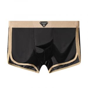 3 Pi&egrave;ces/Paquet De Luxe Satin-Like Glace Soie Hommes Culottes Hygroscopique Respirant Double Couche Soie Entrejambe Boxer Haute &Eacute;lastique Cale&ccedil;on.1pc Black.L - Neuf