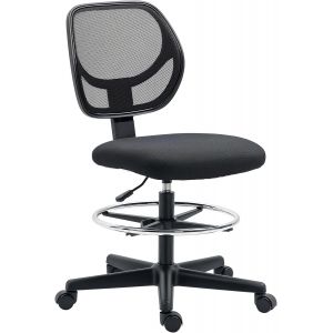 SUBZONAL-Chaise de Bureau Assise Haute Fauteuil de Bureau en Maille Assise Ergonomique Hauteur r&eacute;glable 50-70 cm avec Repose-Pied pivotant 360&deg; Noir - Neuf