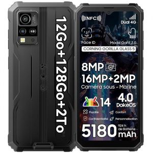 Blackview BV4800 Pro Téléphone Portable Incassable 6,56" (4+8)Go+128Go Smartphone Android 14 5180mAh 16MP,Dual SIM,NFC - Noir - Neuf