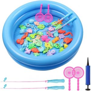 KAL-Jouet De Peche Magnétique, 54 Pièces Jouet De Pêche Flottant, Jouet De Bain Éducatif, Jeu Peche A La Ligne Enfant, Pour Enfant Education Play Set En Plein Air - Neuf