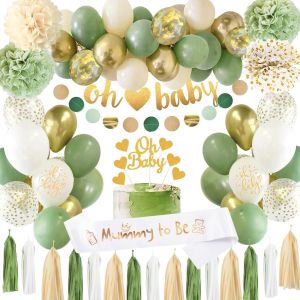 TIANYI-Decoration Baby Shower Garcon Filles, Baby Shower Boy Girl, Arche de Ballon Vert Sauge,Baby Lettre Banni&egrave;re, Ballons de Confetti pour R&eacute;v&eacute;lation de Genre Decoration - Neuf