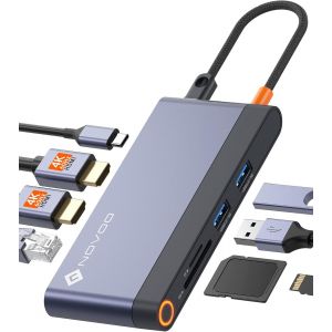 Docking Station USB C Double HDMI, 8-en-1 Hub USB C vers Dual HDMI 4K, Ethernet RJ45, USB 3.2, PD 100W, SD/TF Multiport Dock pour Macbook Pro/Air, Surface, HP, Dell, Lenovo - Neuf