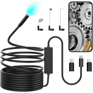 MEVRONISSHOP-Endoscopique Cam&eacute;ra d'inspection de Serpent 1920P, 3 en 1 USB Camera Endoscopique, Camera Endoscopepour Android et iOS, Cam&eacute;ra &eacute;tanche IP67 avec 8 lumi&egrave;res LED, C&acirc;ble Semi-Rigide(16.4FT/ - Neuf