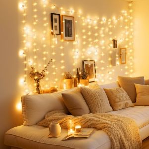 Kalanka-Rideau Lumineux D'int&eacute;rieur Usb 1 X 1 M 100 Led Avec 10 Crochets Pour F&ecirc;te Sur Fen&ecirc;tre De Chambre (Blanc Chaud) - Neuf