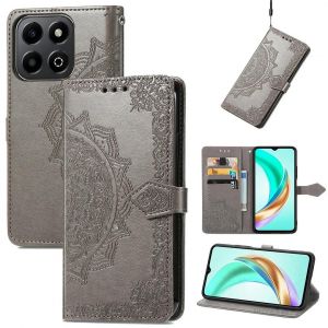 SATURCASE Coque pour Honor X6b, Mandala Gaufrage PU Cuir Magnétique Flip Portefeuille Support Porte-carte Protecteur Housse Étui avec Dragonne pour Honor X6b (MA-Gris) - Neuf