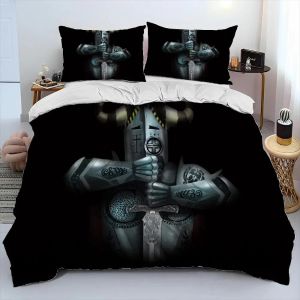 Parure De Lit Avec Housse De Couette Et Taie D'oreiller, Motif Chevalier, Templier, Croisé, King Size Et Queen Size - Neuf
