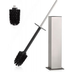 KAL-Brosse Toilettes Wc Métallique Autoportante, Brosse Wc Avec 2 Têtes De Balai Toilette Wc Pour Le Nettoyage En Profondeur, Anti-Goutte Et Anti-Obstruction (Nickel Brossé) - Neuf