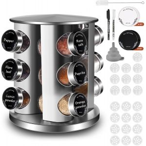 Sjzg-Rangement Epices Cuisine Orbiculaire Avec 12 Bocaux À Épices,Porte-Épices Rotatif À 360,Pot A Épices Avec Couvercle En Acier Inoxydable,Rangement Epice - Neuf