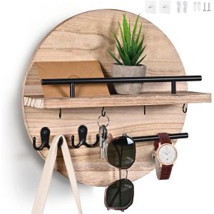 Sjzg-Porte Clef Mural,Porte Clef Mural Bois,Rond Porte Clef Mural Bois Convient Pour Le Hall D'entr&eacute;e, Le D&eacute;barras, Le Couloir, La Cuisine, Le Bureau. (Bois Naturel) - Neuf