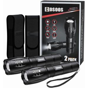 Sjzg-Lampe Torche Led 2 Pcs, Ultra Puissante Lampe De Poche Avec Étui, Ipx4 Étanche Lampe Tactique, Militaire En Aluminium, Zoomable Avec 5 Modes Pour Camping, Randonnée, Urgences - Neuf