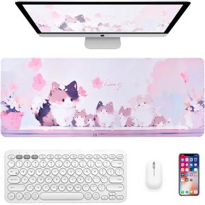 JGD-Tapis de Clavier de Jeu Anim&eacute; Grand, Gaming Tapis de Souris avec Base Antid&eacute;rapante, Sous-main avec Joli Motif de Chaton, Tapis de bureau Anime pour Jeux, Bureau, Maison, 800&times;300&times;3MM(Cat-001) - Neuf