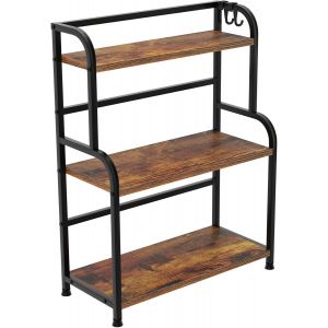 Rangement Epices Cuisine & Étagère À Épices Avec Crochets|53x40x18cm,Métal & Bois|Etagere Cuisine A Poser Pour Plan De Travail Et Bureau(Sw-3-Couche) - Neuf