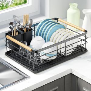 Égouttoir À Vaisselle Noir Avec Plateau D'égouttement Amovible, Égouttoir Pour Évier Avec Porte-Couverts Pour Comptoir De Cuisine, Noir - Neuf