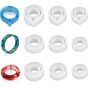 9 Pcs Moule Silicone Forme Bague,Moulage Bijoux Silicone R&eacute;sine,Moules &Eacute;poxy Cercle Tour Boucle D'oreille Bricolage Pour D&eacute;coration,Pendentif Cristal Courb&eacute; Artisanat Faisant Fournitures Pour Cadeaux - Neuf