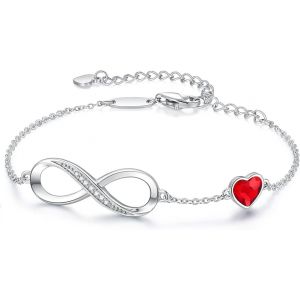 Bracelet Femme Secret En Argent 925 Avec Symbole De L'infini (Rouge), Ajustable, Bijou Femme, Cadeau De Noël, Anniversaire, Fête Des Mères, Bracelet C?ur Infini En Argent - Neuf
