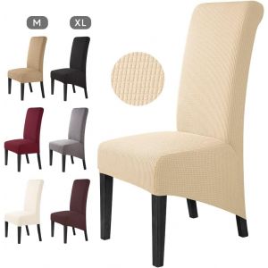 Housse De Chaise De Salle À Manger 4 Pièces En Jacquard Extensible, Amovible Et Lavable, Universelle, Pour Mariage, Cuisine Et Banquet (Grande Taille, Beige, 4 Pièces) - Neuf