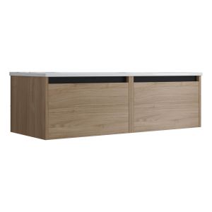 Meuble de salle de bain suspendu 120cm NICE EDGE bois clair - Vasque en c&eacute;ramique - Neuf