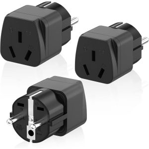ERYI-Adaptateur De Voyage 3 Pièces Australie Vers Ue, Adaptateur De Prise Schuko Chine Vers Ue, Prise De Voyage, Prise Australie/Chine/Nouvelle-Zélande Et Fidji Vers L'Allemand, (Noir) - Neuf
