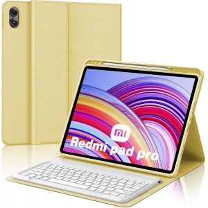 Clavier pour Redmi Pad Pro 12.1 Pouces 2024, Coque Clavier Redmi Pad Pro, AZERTY Français Clavier Bluetooth Magnétique Détachable avec Fente pour Stylo pour Xiaomi Redmi Pad Pro 12.1"", Jaune - Neuf