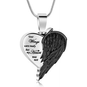 Trahoo-Collier Funéraire En Forme De C?ur Pour Femme/Homme - Ailes D'ange - Pendentif Urne - Médaillon Commémoratif - Neuf