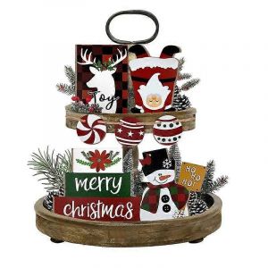 No&euml;l Niveaux Bac D&eacute;cor, La Maison De Campagne De No&euml;l Du P&egrave;re No&euml;l Bonhomme De Neige Bac D&eacute;corations De D&eacute;finir, Rouge Buffalo Plaid Elk Bonbons En Bois, Des Signes, Des Vacances D'hiver &Agrave; La Maison - Neuf