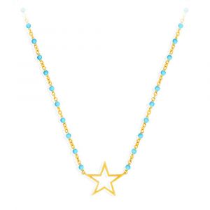 Collier Argent Dor&eacute; &Eacute;toile Et Pierre Turquoise - Neuf