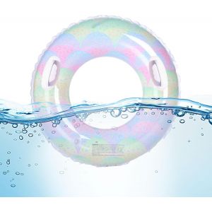 KAL-Anneau De Natation,Anneau Flottant Transparent,Bouée De Bain Bleue À Sequins Étoilés, Anneau De Natation Gonflable Pour Enfants,Anneaux De Natation Pour Fête De Piscine D'Été - Neuf
