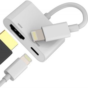 Thef-Adaptateur Lightning Hdmi Jack Pour Iphone 14 13 Pro Max Pour Ipad Tv Cable (2en1) Chargeur Certifié Pour Apple Mfi Écran Vidéo Prise Accessoire Av Displayport Femelle Appareil Numérique Dongle - Neuf