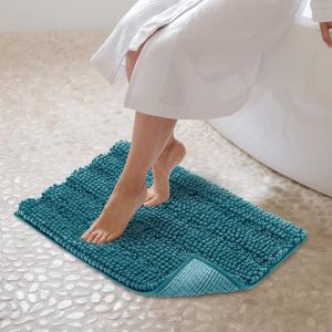 Kal-Tapis De Bain Antidérapant Tapis De Salle De Bain Lavable En Machine Tapis De Douche Absorbant En Microfibre Chenille Doux Pour Toilette Cuisine Entrée Baignoire Sol - 43x61cm (Bleu) - Neuf
