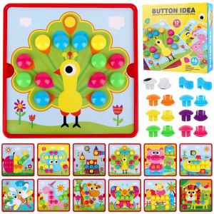 MDY-Jouets en Mosaïque, Jeu Mosaique Enfant, Jouets éducatifs Montessori 12 Cartes et 46 Boutons Puzzle d'apprentissage Précoce pour Enfant Garçon Fille Age 3 4 Ans - Neuf