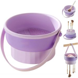 Nsiecd-Tapis De Nettoyage Pour Pinceau De Maquillage En Silicone Porte-Pinceau Cosm&eacute;tique 3 En 1 Portable D&eacute;tachable Epurateur De Lavage Pour Pinceaux De Maquillage,Violet - Neuf