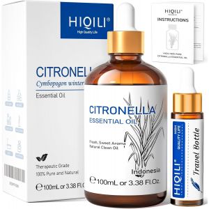 Trahoo-Huile Essentielle Citronnelle 100ml, 100% Naturelle Pour Aromath&eacute;rapie, Spray, Diy, Protection Naturelle Pour Int&eacute;rieur, Camping, Randonn&eacute;e, Inclut Flacon Voyage 10ml - Neuf
