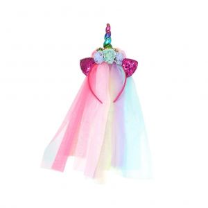 Serre-T&ecirc;te Licorne Magique Avec Corne Arc-En-Ciel Et Tulle &iquest; Parfait Pour Les F&ecirc;tes Et D&eacute;guisements De Filles &iquest; Accessoire Multicolore - Neuf