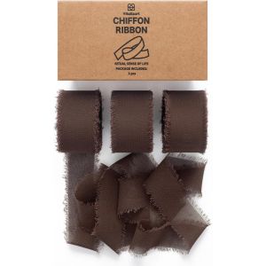 Ruban En Mousseline Marron Fonc&eacute; 2,5 Cm X 19,2 M, Tissu &Agrave; Franges Fait &Agrave; La Main, Ruban En Tissu Pour Invitation De Mariage, Bouquet De Mari&eacute;e, D&eacute;coration Et Emballage Cadeaux - Neuf