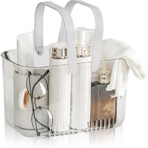 Paniers De Douche Transparents Avec Poign&eacute;es, Panier De Douche En Plastique Pour Salle De Bain, Design Creux, Support De Douche Portable, Grande Capacit&eacute;, Fourre-tout, Organisateur De Rangement, Bac D - Neuf