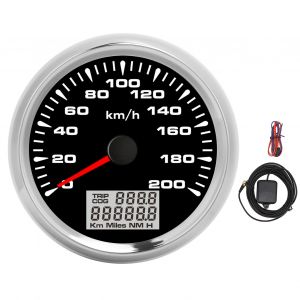 Compteur de vitesse GPS 3-3/8 pouces, 0-200 km/h, retroeclairage 7, cadran noir etanche IP67, lunette chromee, pour bateau, voiture, camping-car - Neuf